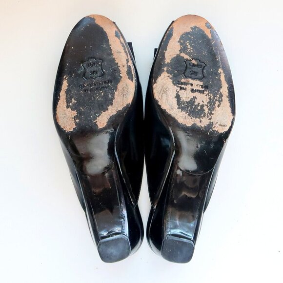 Stuart Weitzman Black Patent Leather Peep Toe Low Heel Mules Slip-on Pump Shoe 8 - Picture 7 of 16